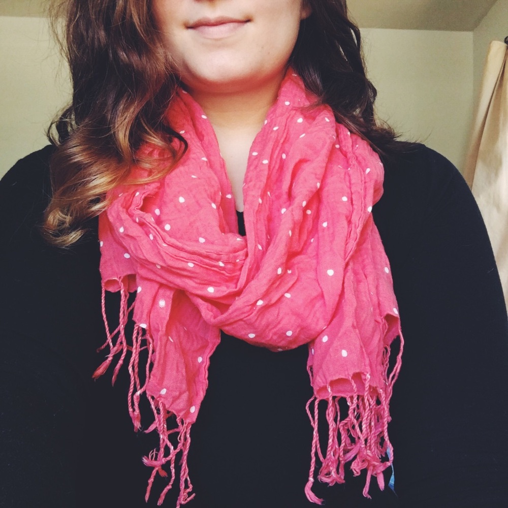 Living Coral & White Polka Dot Scarf Wrap
